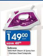 Safeway 1600 Watt Steam & Spray Iron Stainless Steel Soleplate-Each