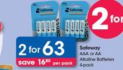 Safeway AAA Or AA Alkaline Batteries 4 Pack-For 2