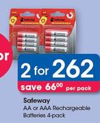 Safeway AA Or AAA Rechargeable Batteries 4 Pack-For 2