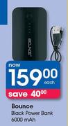 Bounce Black Power Bank 6000 Mah-Each
