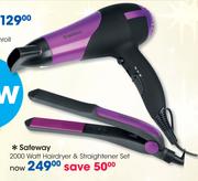 Safeway 2000 Watt Hairdryer & Straightener Set