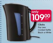 Clicks Pay Less Corded Kettle White Or Black-Each