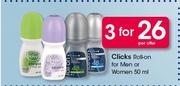Clicks Roll On For Men Or Women-3 x 50ml