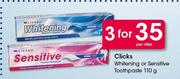 Clicks Whitening Or Sensitive Toothpaste-3 x 110g