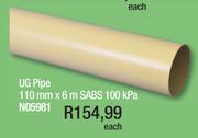 UG Pipe 110mm x 6m SABS 100 kPa N05981