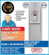 Defy 334Ltr Inox Fridge C385 KE603613I