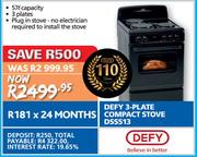 Defy 3-Plate Compact Stove DSS513