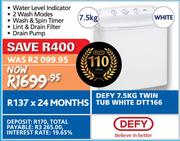 Defy 7.5kg Twin Tub White DTT166