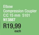 Elbow Compression Coupler C:C 15mm 5101 N13887-Each