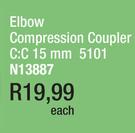 Elbow Compression Coupler C:C 15mm 5101 N13887-Each