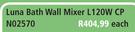 Luna Bath Wall Mixer L120W CP N02570-Each