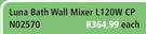 Luna Bath Wall Mixer L120W CP N02570-Each