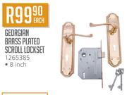 Georgian Brass Plated Scroll Lockset 8 Inch-Each