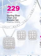 Sterling Silver Chain And Bracelet Set-Per Set
