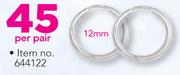 Sterling Silver Earrings With CZ 12mm-Per Pair
