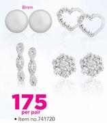 Sterling Silver Earrings With CZ 8mm-Per Pair
