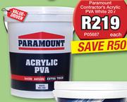 Paramount Contractor's Acrylic PVA White P05687-20Ltr