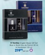 Yardley English Blazer Gift Set:Blue Or Black Eau De Parfum-50ml & Deodorant-125ml-Per Set