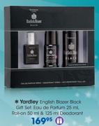 Yardley English Blazer Black Gift Set:Eau De Parfum-25ml, Roll-On-50ml & Deodorant-125ml