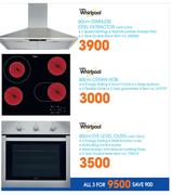Whirlpool 60cm Stainless Steel Extractor + Whirlpool 60cm Ceran Hob + Whirlpool 60cm Eye Level Oven