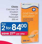 Clicks Cod Liver Oil Emulsion Orange Flavoured-2x200ml