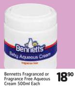 Bennetts Fragranced Or Fragrance Free Aqueous Cream-500ml