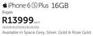 Apple iPhone 6S Plus 16GB-Each