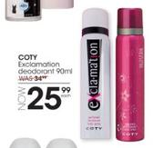 Coty Exclamation Deodorant-90ml Each