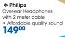 Philips Over-Ear Headphones with 2 Meter Cable