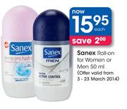 Sanex Roll-On For Women Or Men-50ml Each