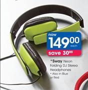 Sway Neon Folding DJ Stereo Headphones-Each