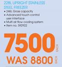 Whirlpool 228L Upright Stainless Steel Freezer-Each