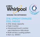 Whirlpool 374L Upright Stainless Steel Fridge-Each