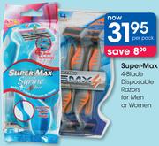 Super-Max 4-Blade Disposable Razors For Men or Women-Per Pack