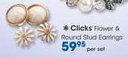 Clicks Flower & Round Stud Earrings-Per Set