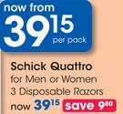 Schick Quattro For Men Or Women 3 Disposable Razors-Per Pack