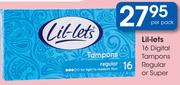 Lil-Lets 16 Digital Tampons Regular Or Super-Per Pack