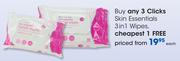 Clicks Skin Essentials 3 In 1 Wipes-Each