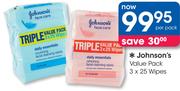 Johnson's Value Pack 3x25 Wipes-Per Pack
