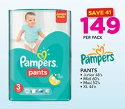 Pampers Pants Junior 48's, Midi 60's, Maxi 52's, XL 44's-Per Pack