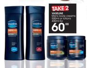 Vaseline Mens Body Creams 500ml Or Lotions 400ml-For 2