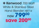 Kenwood 700 Watt White & Stainless Steel Hand Blender-HB714