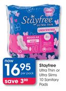 Stayfree Ultra Thin Or Ultra Slims 10's Sanitary Pads