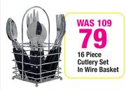  16 Piece Cutlery Set In Wire Basket