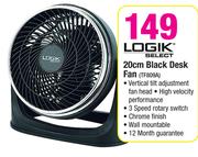 Logik 20cm Black Desk Fan TF809A