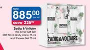 Zadig & Voltaire This Is Her Gift Set EDP 50ml, Body Lotion 75ml & Shower Gel 75ml-Per Set