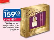 Yardley Gift Sets Gorgeous EDT 15ml & Perfumed Body Spray 90ml-Per Set