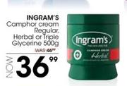 Ingram's Camphor Cream Regular, Herbal Or Triple Glucerine-500g Each