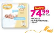 Huggies Newborn Wipes-4 x 64's Per Pack
