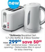 Safeway Breakfast Set: 1.7Ltr Kettle & 2-Slice Toaster